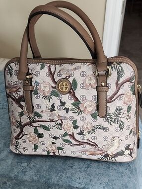 Giani Bernini Floral Print Dome Satchel in Taupe and Green